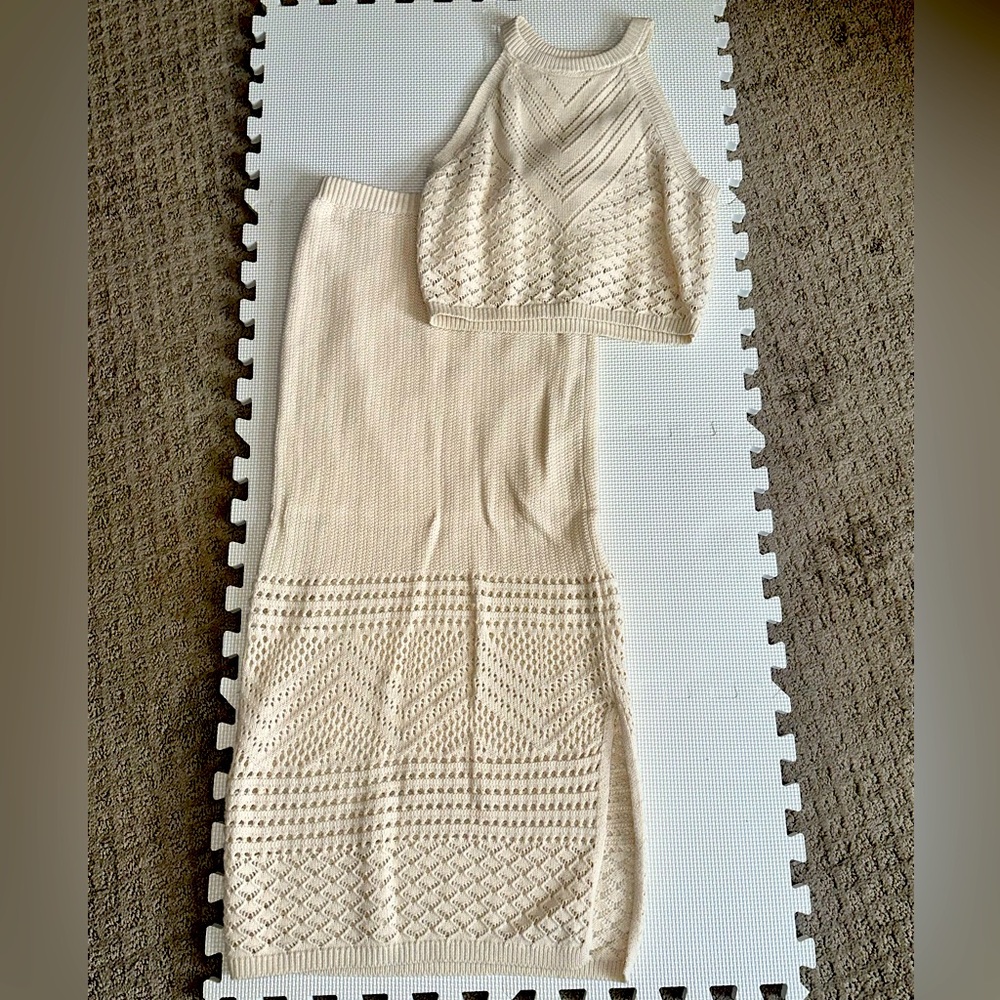 Cream Crop Top & Skirt Set